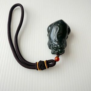 Elegant dark green Jade Pi Xiu Pendant with Cord handheld artifact NEW
